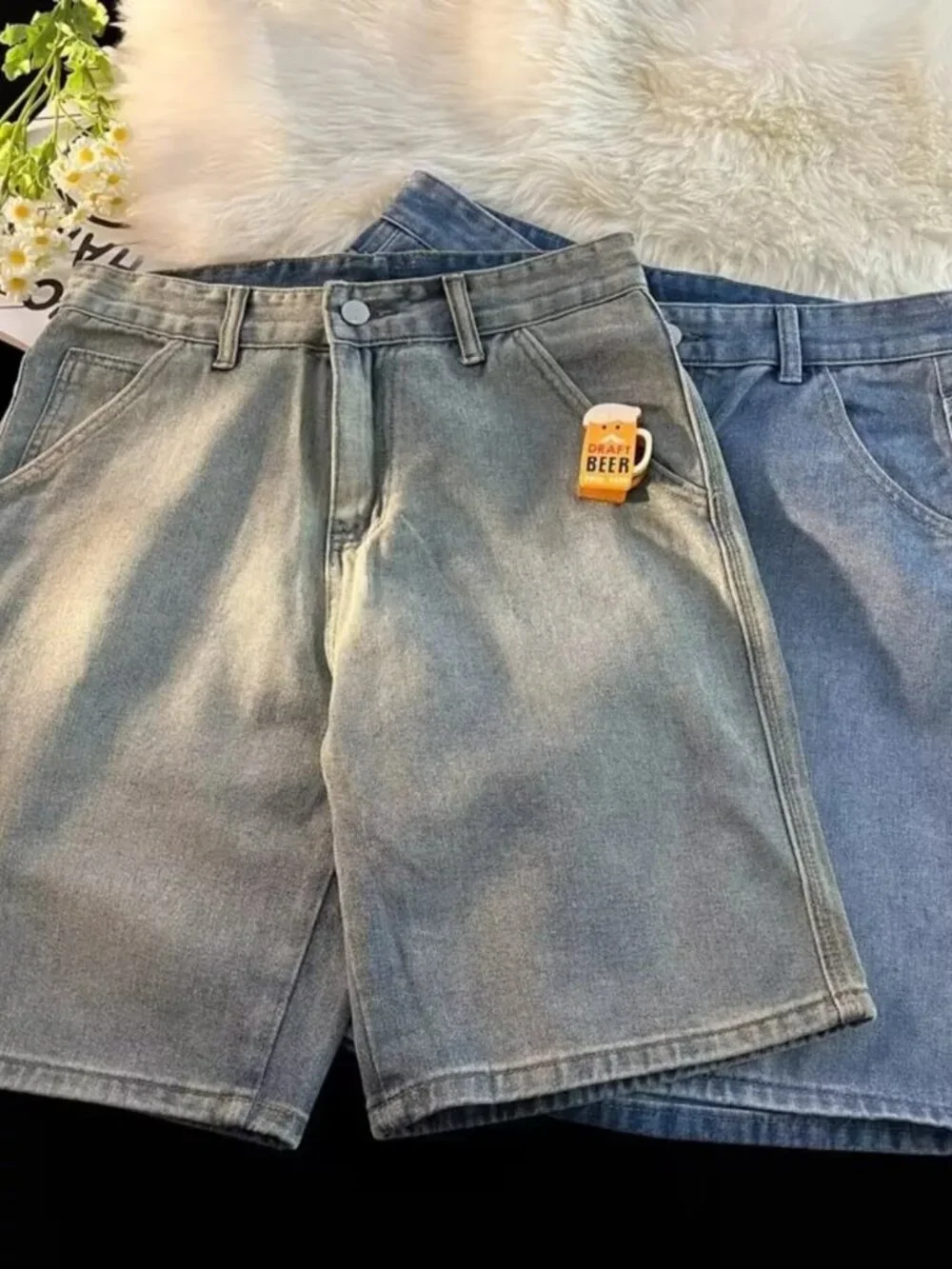 Men's Full Size High-Waisted Wide-Leg Denim Shorts Plus Size - Picture 5 of 7